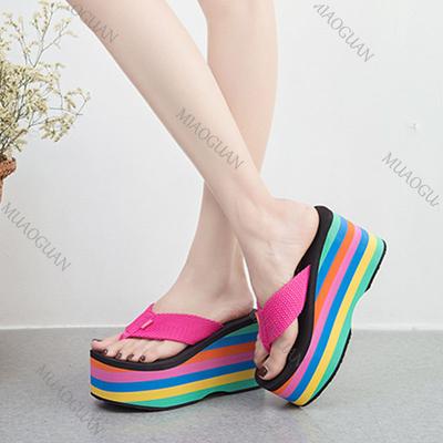 Damen Plateau Flip Flops Sommerschuhe Mode 10cm Super High Heels Regenbogen Dicke Sohle Sandalen Slipper Freizeit Strand Pantoletten