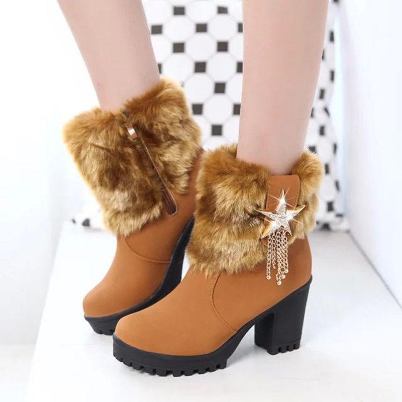 Chunky Heel Furry Platform Ankle Boots - Women's Velvet Martin Boots for Autumn/Winter