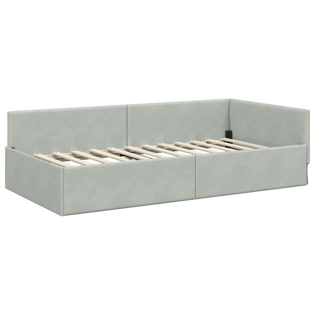 Corner Bed Frame with Headboard Light Gray 90 Cm X 200 Cm Velvet