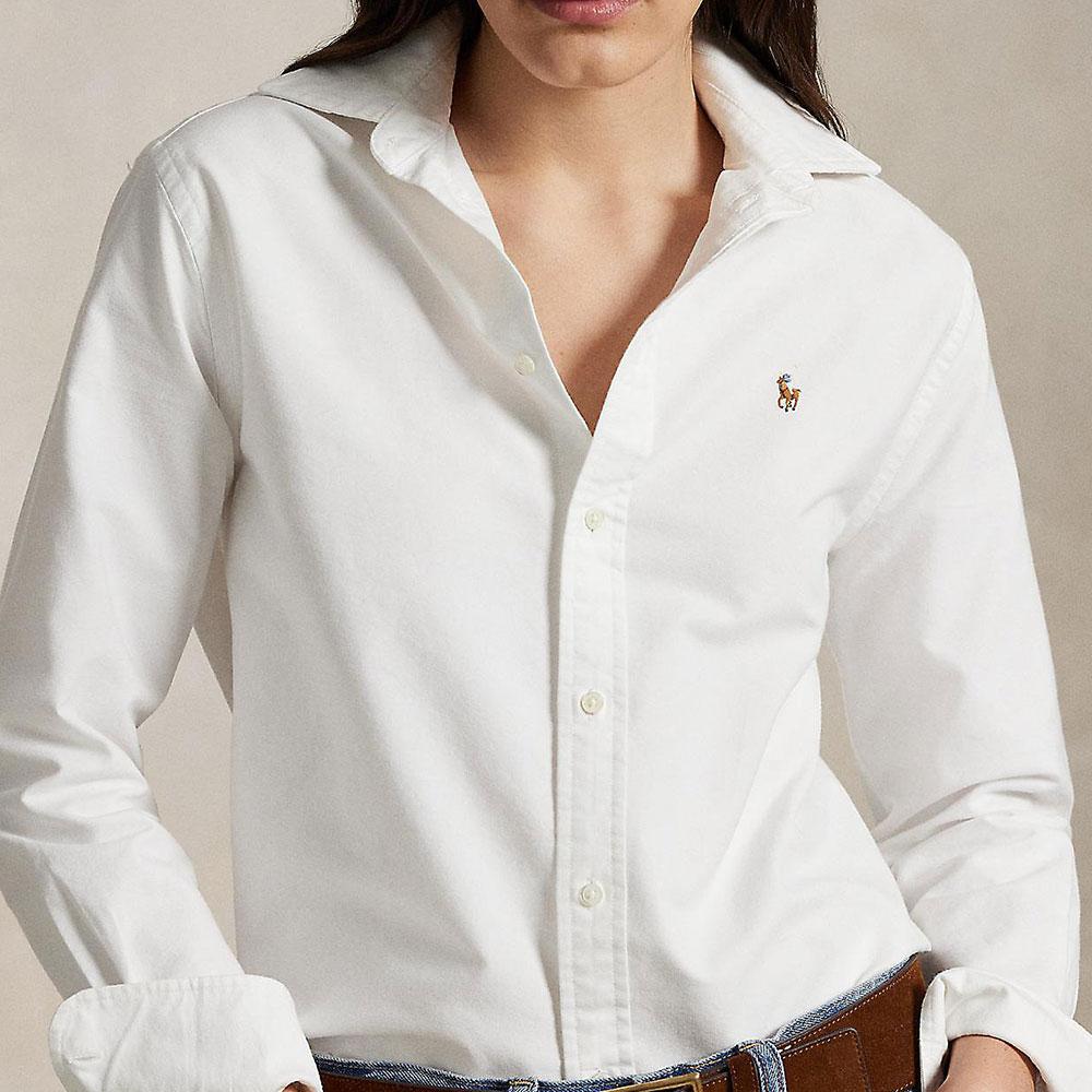 Polo Ralph Lauren Solid Color Brand Logo Long Sleeve Shirt Women Shirts White WMPOSHTNDO20755-100