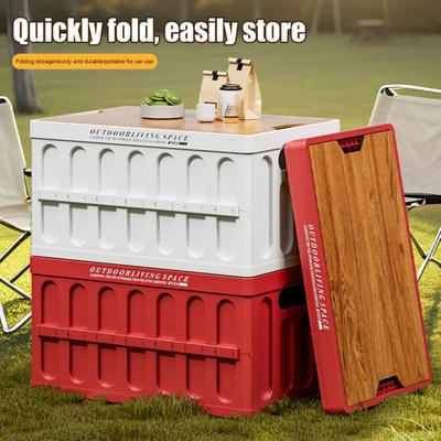 Collapsible Storage Bin with Lid Foldable Stackable Storage Box Utility Crate Outdoor Coffee Table for Camping Picnic Car Home Use
