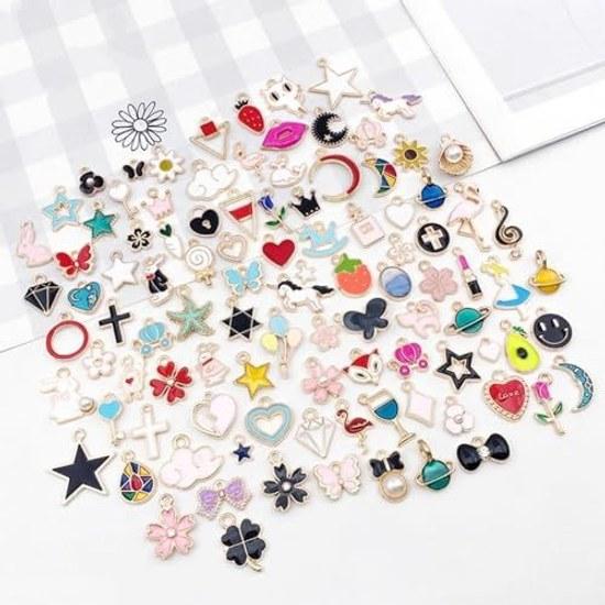YFFSFDC Charm Accessory Parts 100 Piece Set Necklace Earring Pendant Decorations Jewelry DIY Ornaments Handmade Gifts Decorative Items Crafts