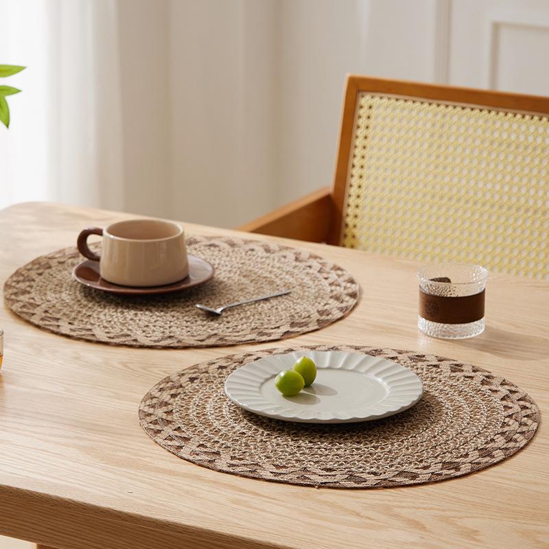 Japanese-style simple SHEIN explosive jute woven placemat natural round bowl mat table mat heat insulation