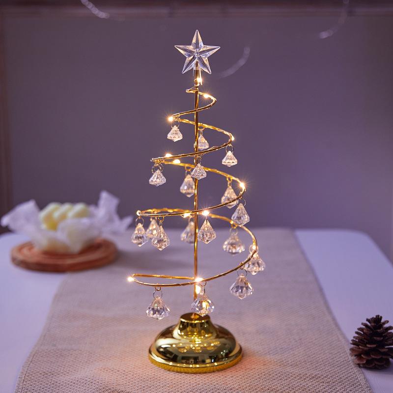 Christmas Decorations Electroplated Iron Christmas Tree Luminous Crystal Christmas Tree Night Light Christmas Gift Ornaments