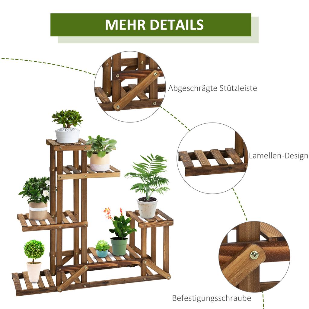 Flower Stand Plant Shelf 6 Tiers Four-Tier Flower Shelf Flower Staircase Flower Ladder Solid Wood Carbonized 98 x 28 x 96.5 cm