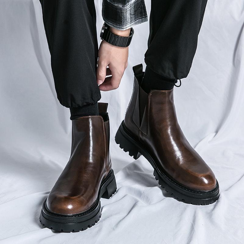 Men's Casual Fashion Martin High-Top Boots - Autumn/Winter Thick-Soled Korean & British Style, Slip-On Height-Increasing Design