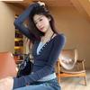 Threaded Slim-Fit Flattering Spicy Girl Long-Sleeve T-shirt for Women – Spring/Autumn Designer Niche Top