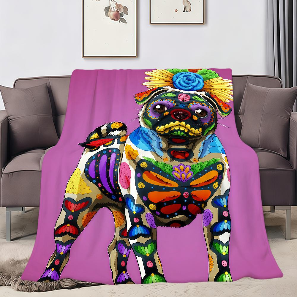 fashion Day of the Dead Dog Corgi Art Flannel soft warm plush blanket sofa living room pet hogar bedroom gift home Car portable