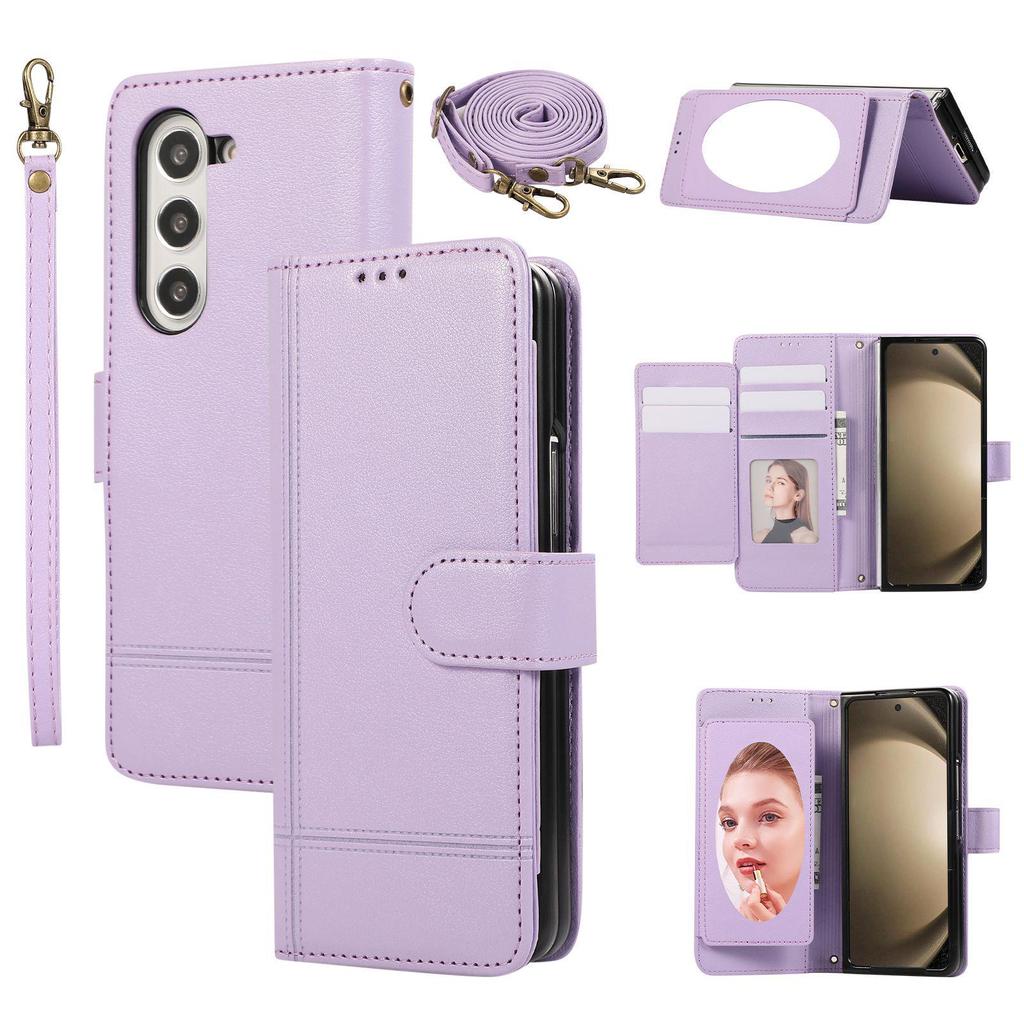 Samsung Z Fold 6/7 Mirror Flip Crossbody Leather Phone Case with Card Holder