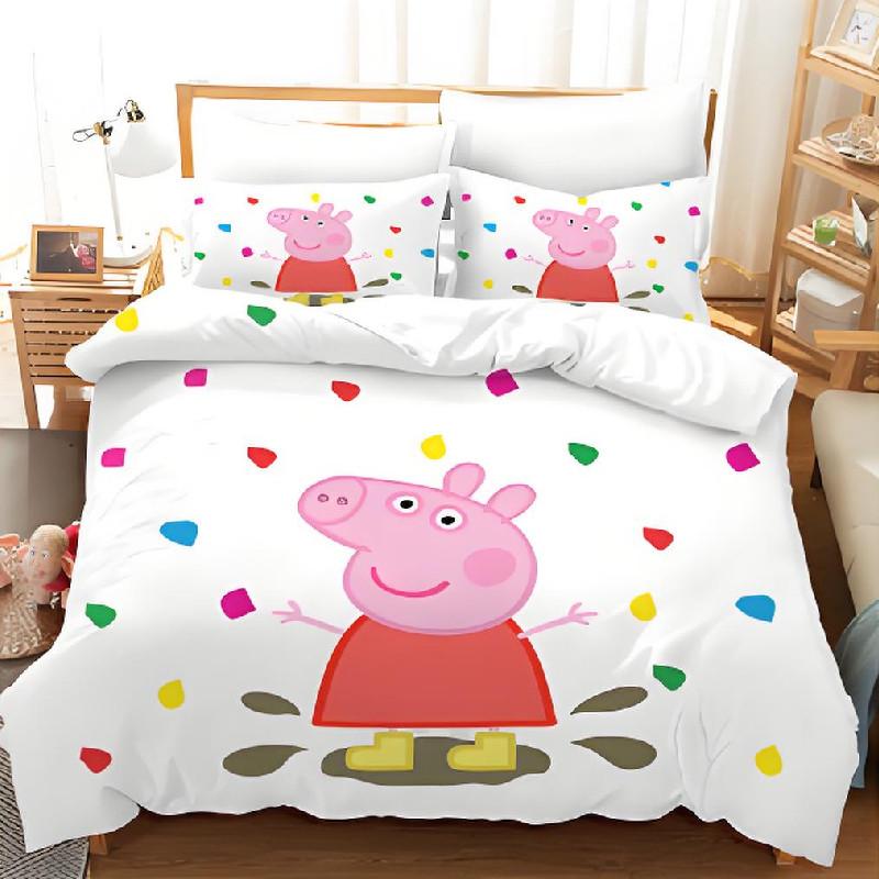 Cartoon Peppa Pig Digitaldruck Bettwäsche-Set mit Daunenbettbezug zur Schlafzimmerdekoration