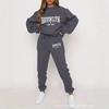 Womens Hooded Sweatshirt Set With Letter Print Long Sleeve Top Pants Streetwear Casual Tracksuit