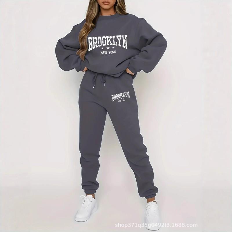 Womens Hooded Sweatshirt Set With Letter Print Long Sleeve Top Pants Streetwear Casual Tracksuit