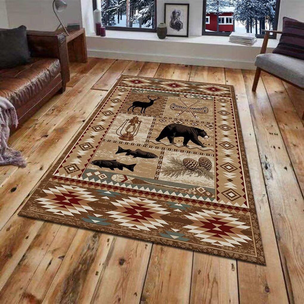 American Country Farmhouse Rug Non-Slip Carpet Mat for Living Room Bedroom Home Decoration Forest Animal Patchwork Design