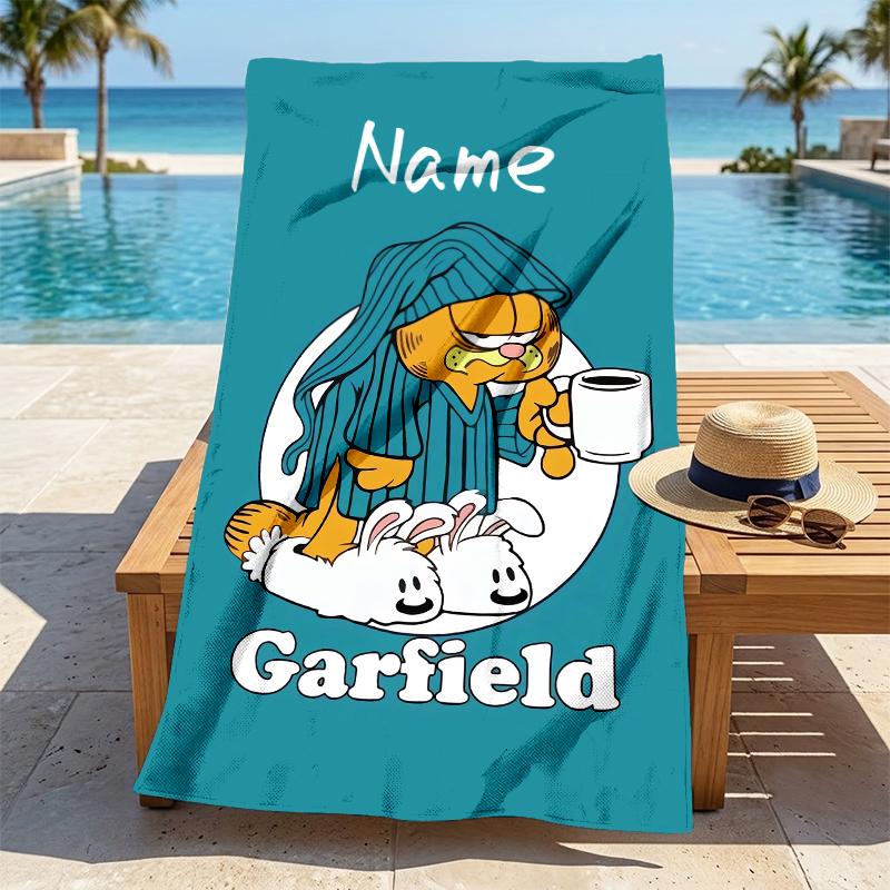 Custom Name Garfield Hug Stylish Digital Printing Beach Towel Quick‑Drying Absorbent Blanket for Beach Pool Gym Travel