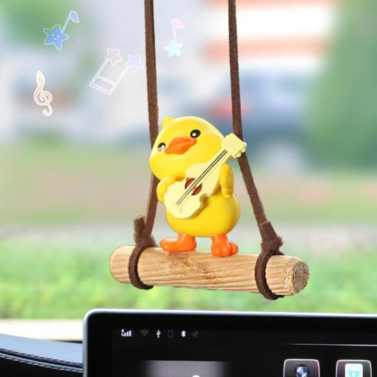 Swing Duck Pendant Car Rearview Mirror Ornament Cute Animated Car Interior Decor Plastic Bag Charm Keychain