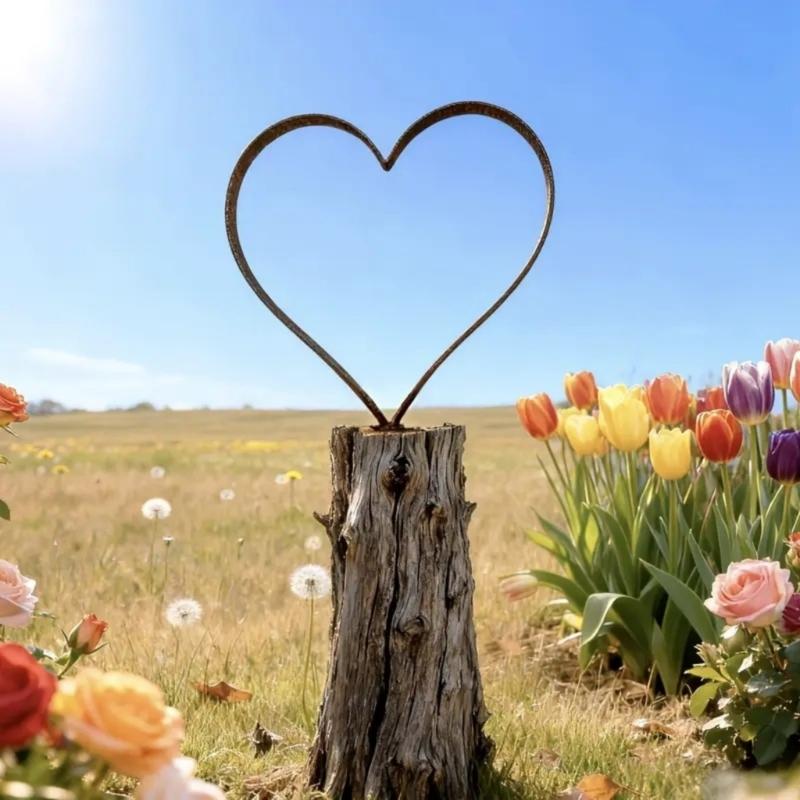 Iron Heart Shape Stake for Outside Decorative Garden Stake Decoration Plant Stake Iron Art Outside Yard Art Outdoor