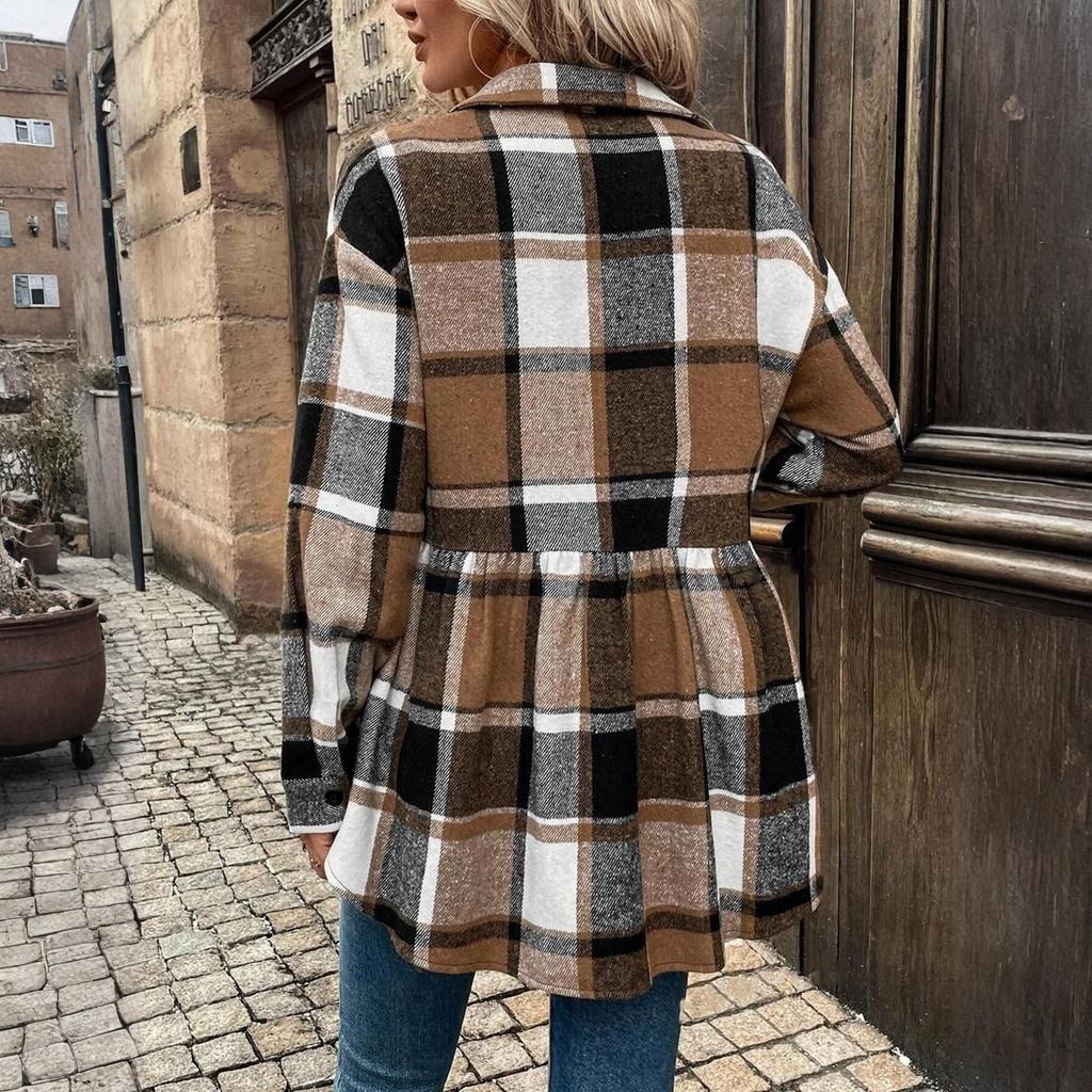 Lässiges Cordhemd für Damen mit Babygesicht, Rüschenkanten, Plus Knopfleistenjacke