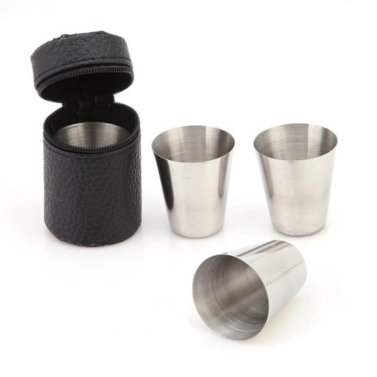 4Pcs Mini Liquor 70ml Drink Stainless Steel Cups with Holder Travel Barware