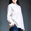 Women Casual Loose Cotton Linen T-shirt Chinese Style HanFu Top Summer Stand Collar Buckle Button Tea Clothing Top