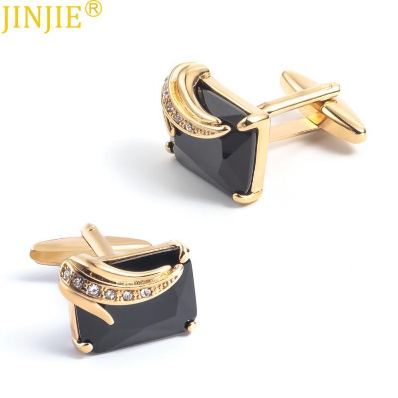 Golden Square Rhinestone Crystal Zircon Metal Cufflinks Men's Cuffs With Studs French Shirt Button