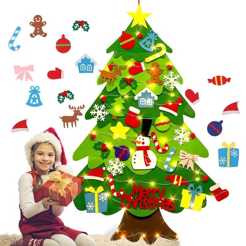 Christmas Tree DIY Soft Christmas Tree with Ornaments and String Light Christma Decorations Santa Claus Xmas Tree