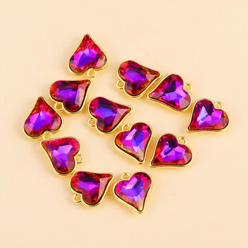 10Pcs Multicolor Crystal Peach Heart Charms For Women Girls Jewelry Making DIY Sweet Romantic Love Heart Pendant Necklace Crafts