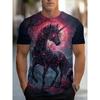 Men's 3D Unicorn & Glowing Stars T-Shirt - Full-Body Black & Golden Print, S