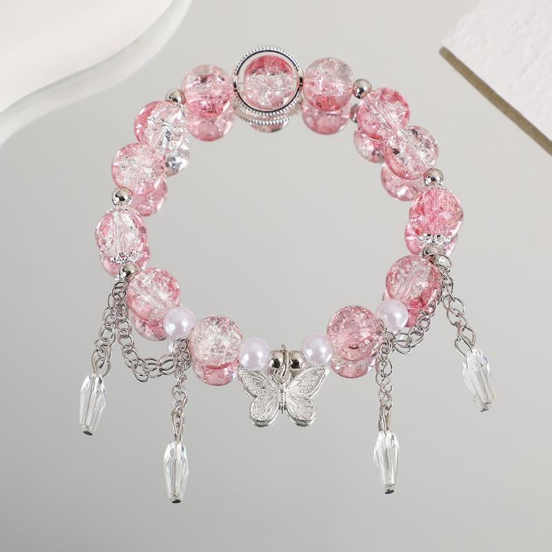 Korean Colorful Butterfly Bracelets Bead Tassel Bracelet For Women Fashion Sweet Versatile Accessory Wedding Birthday Jewelry