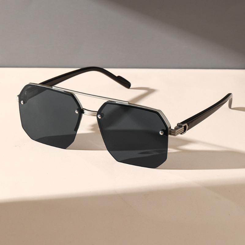 New Men's Sunglasses Outdoor Travel Sunscreen Trendy Eyeglasses Half Frame Handsome Double Beam Eyewear UV400