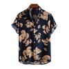 Men Spring Shirt Colorblock Printed Single-breasted Loose Short Sleeve Turn-down Collar Buttons Streetwear Casual Beach Cardigan Shirt Coat