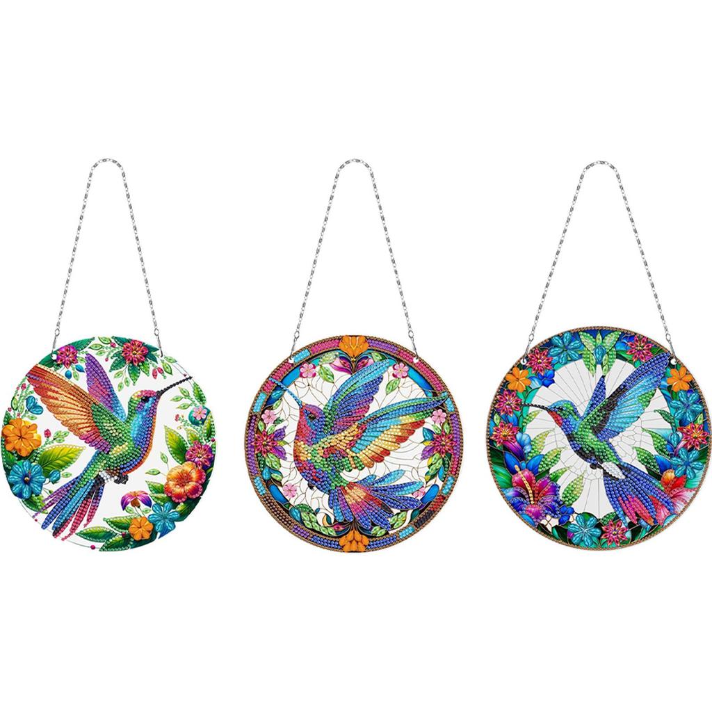 Diamond Painting Set 3Pcs 2D/Flat DIY Rhinestone Diamond Art Window Pendants Diamond Art Pendant Home Wall Decoration Crafts