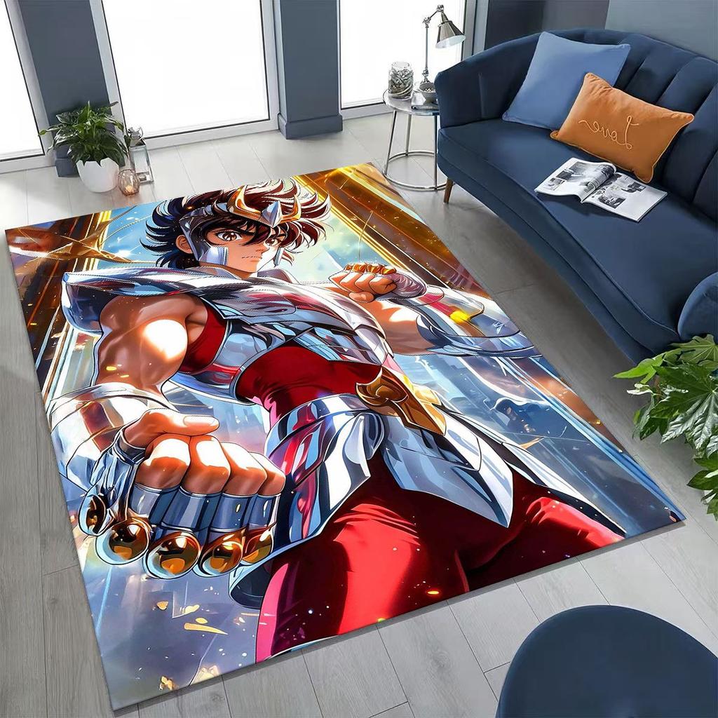 Retro Anime Saint Seiya Gold Saint Cartoon Rug for Bedroom Living Room Sofa Home Doormat Decor,Kids Play Non-slip Floor Mat Gift