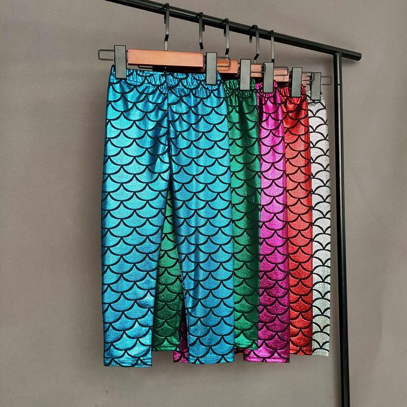 Spring Summer Kids Baby Girls Leggings Skinny Children Pants  Mermaid Scale Printing  2-12Y