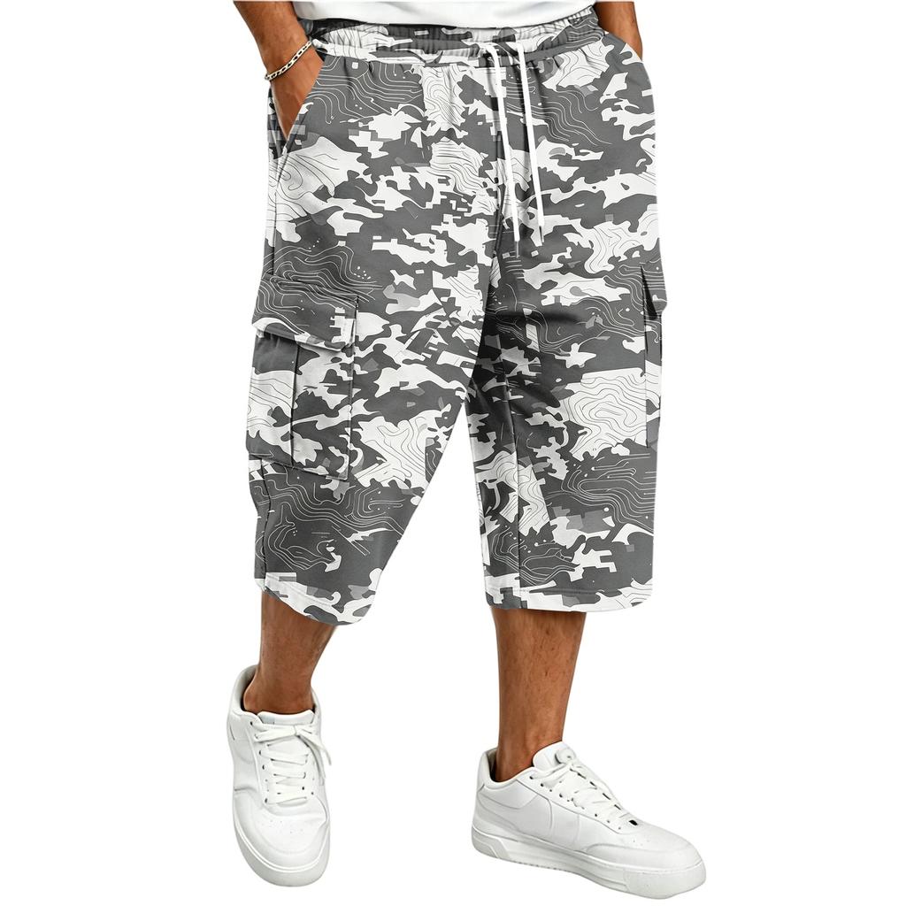 Pantalones Cortos Cargo de Camuflaje para Hombre con Cintura de Cordón - Pantalones Cortos Casuales Multibolsillos para Aventuras al Aire Libre