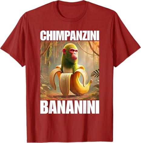 Chimpanzini Bananini Italian Brainrot Meme TShirt Humor Funny Y2k Design Graphic Outfit Novelty Gift Bombardiro Crocodilo Tee S