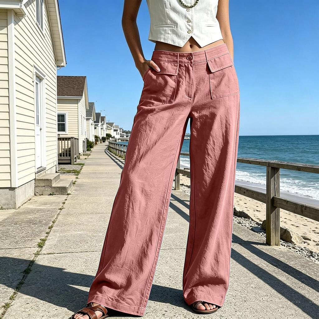 Women's Casual Color Wide Leg Pants Relaxed Loose Fit Trousers for Everyday Wear
