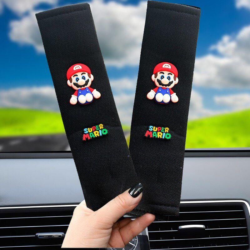Super Mario Car Seatbelt Shoulder Pads Cute Cartoon Mario Car Anti-Neck-Strangling Protection Set Luigi Mario Pair
