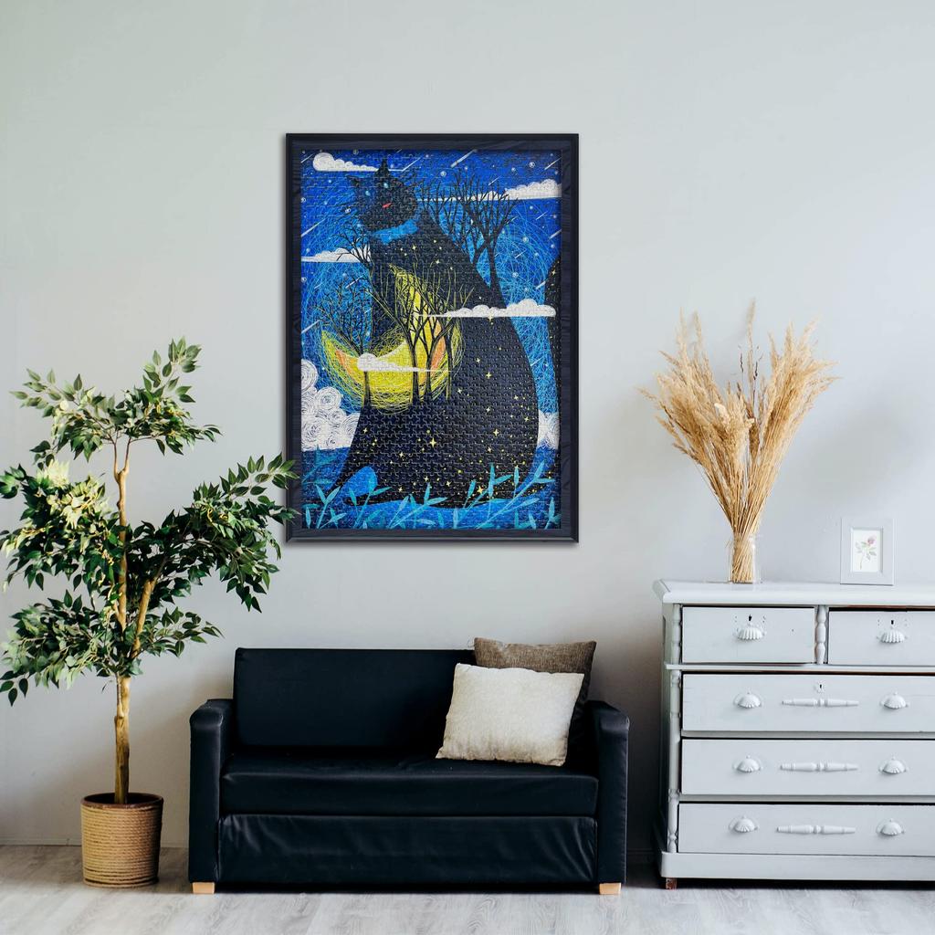 MISITU Micro Piece Jigsaw Puzzle, 1000 Pieces, Landscape, Painting, Cat, Starry Sky, Shooting Star, Gift, Birthday, Christmas, Stylish Interior, Cat