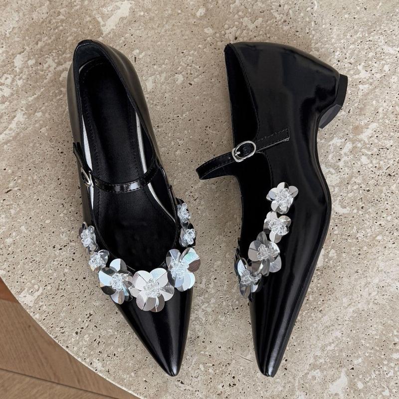 

Хрустальные женские туфли на среднем каблуке с острым носком, элегантные лодочки, женские босоножки, тренд лета 2025, дизайнерские zapatos de mujer 39 чёрный