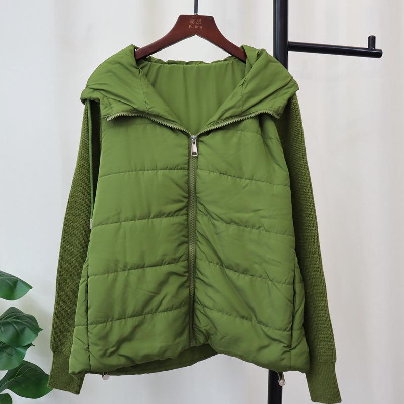 

Худи дизайн чувство сращивания хлопковая одежда вязаный кардиган осень и зима новый свободный на молнии утолщенный свитер куртка женская one size fits all зелёный