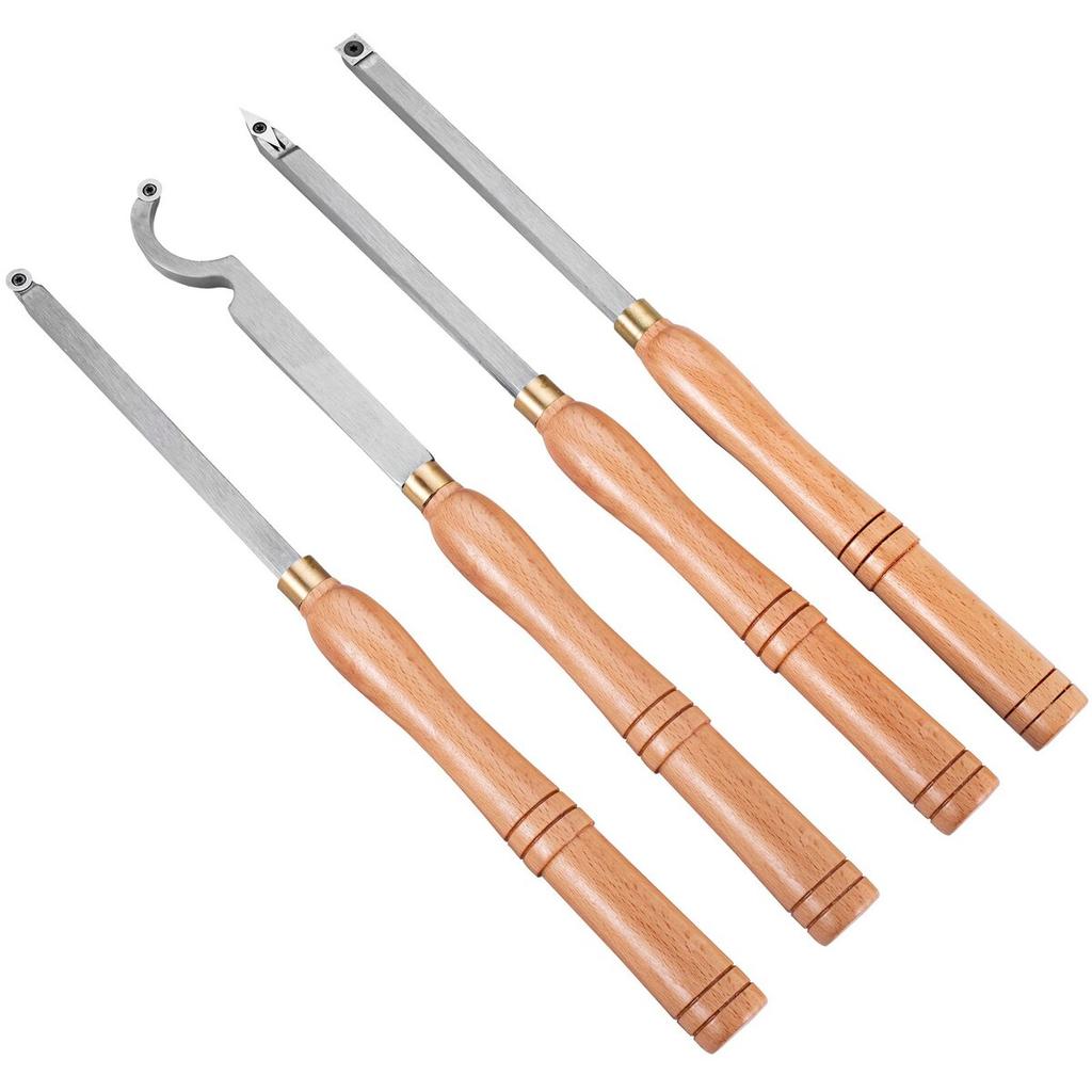 Wood Turning Tools for Lathe 4 PCS Set, Carbide Lathe Tools with Diamond Shape, Round, Square Cutters, Turning Lathe Chisels with Comfortable Grip
