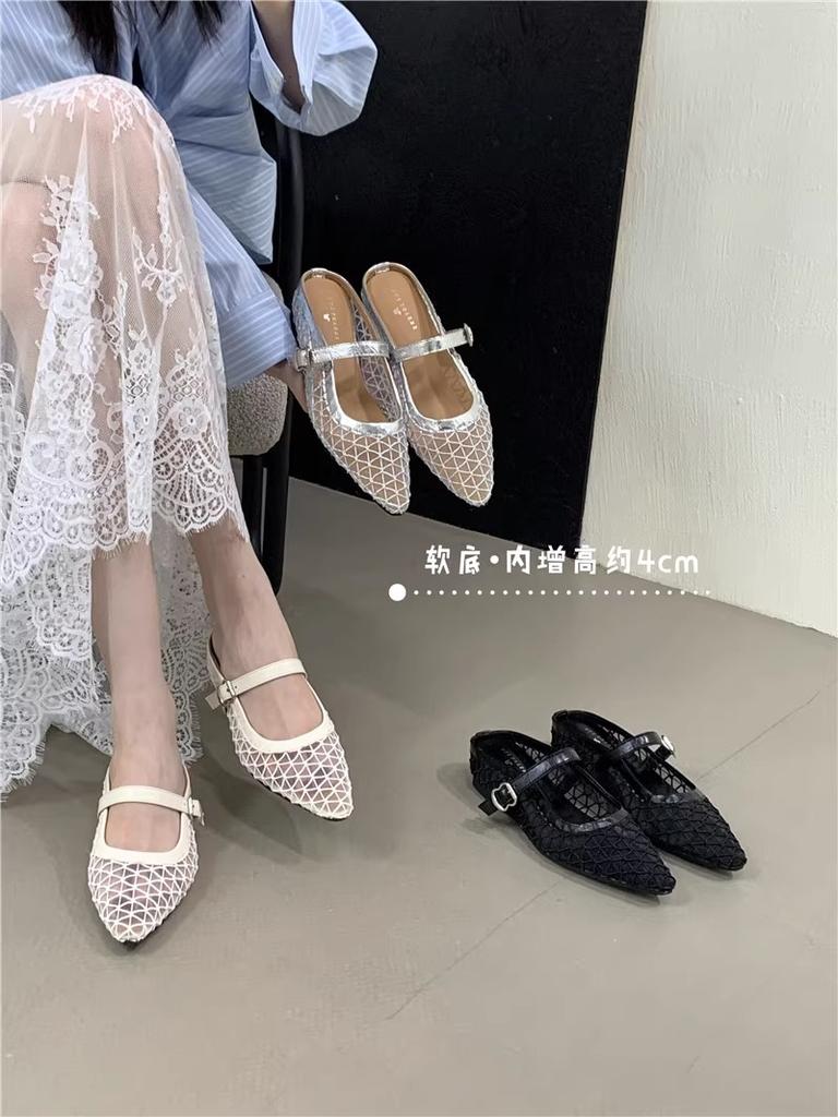 Fashion Summer Women's Slippers 2025 New Fashion Breathable Mesh Ballet Flats Luxury Wedge Heel Pointy High Slippers Women's Shoes