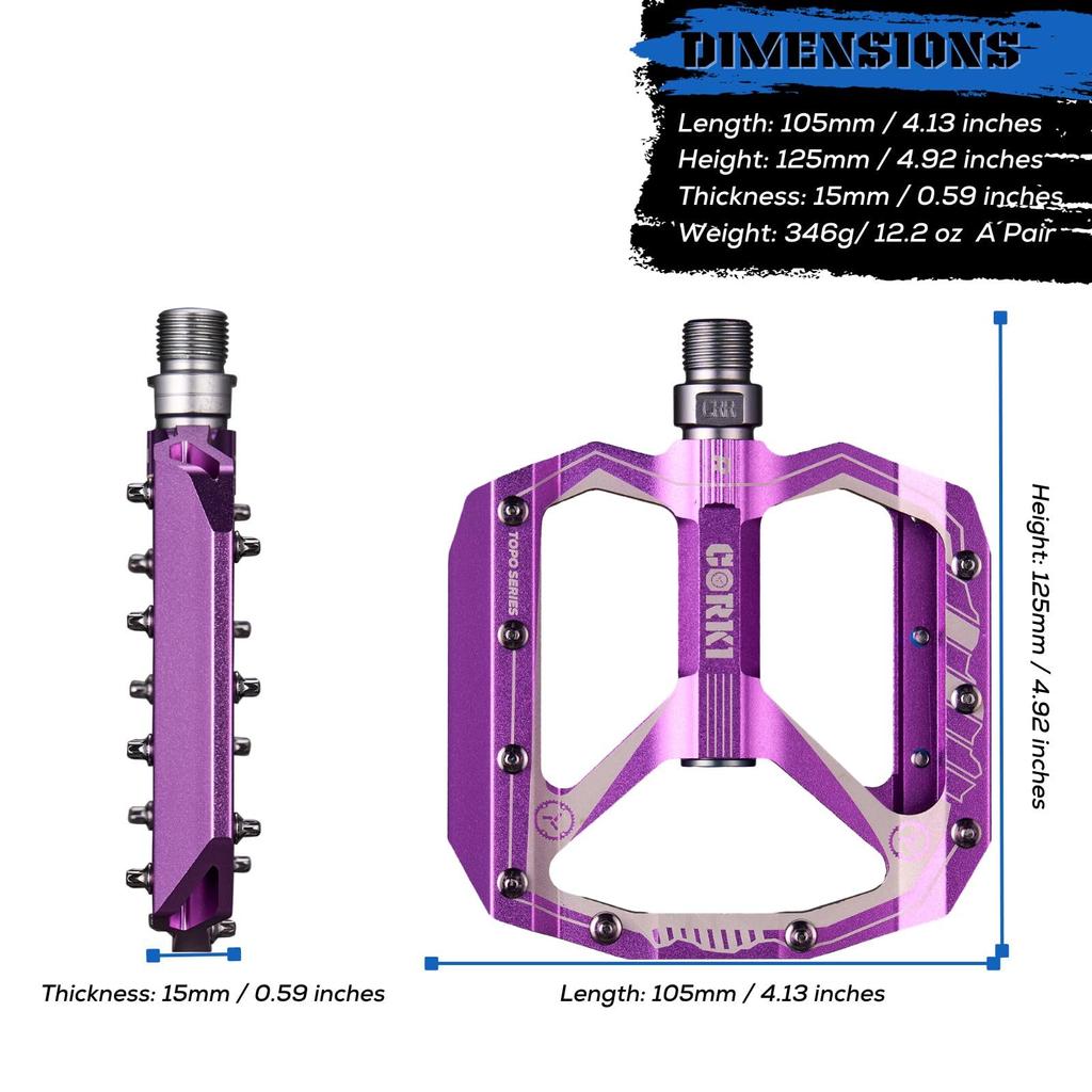 Corki Cycles Bicycle Pedals Extra Large Flat Mountain Bike Aluminum Alloy MTB Wide Platform Pedals Purple Pedals, Pedals, 4" - 9/16" -