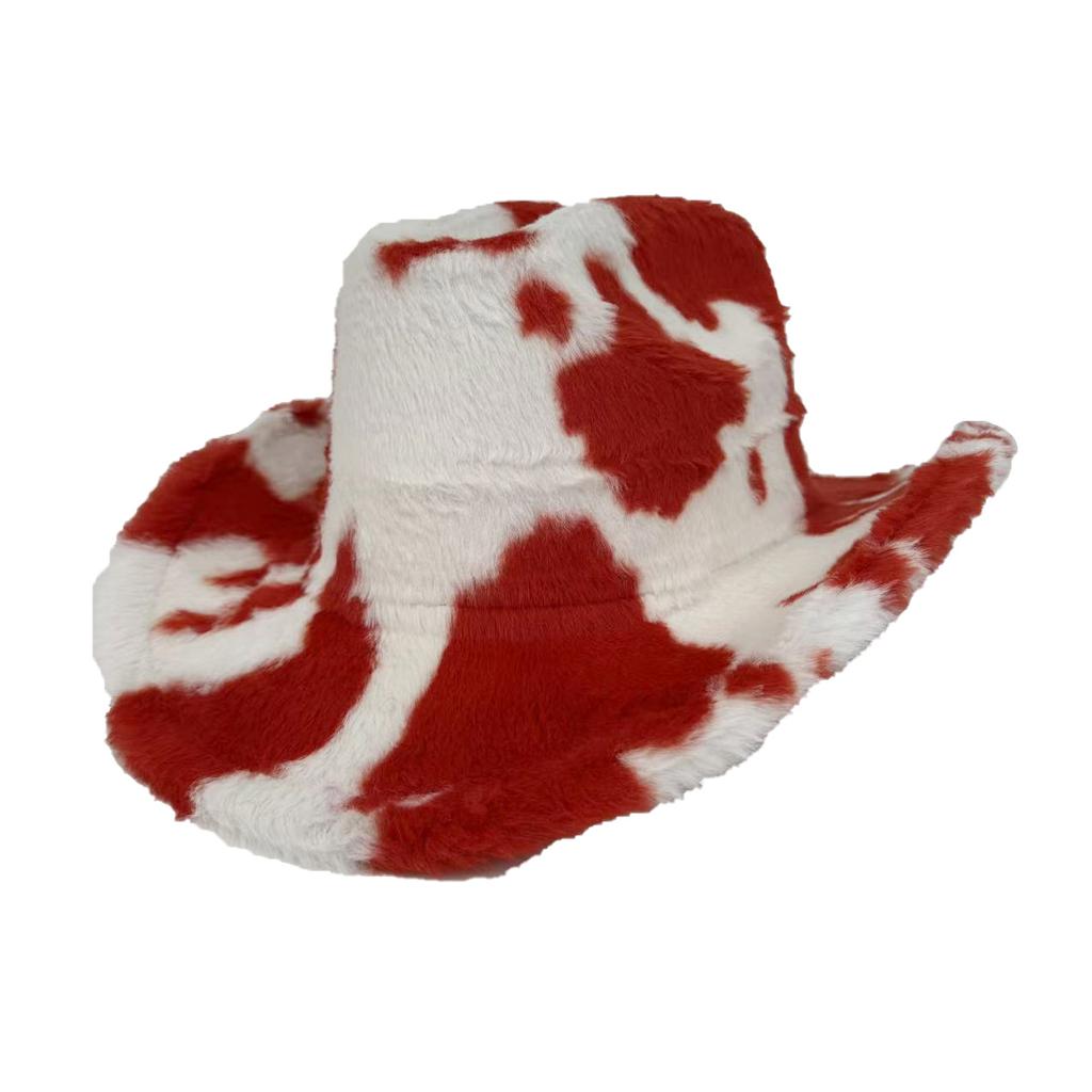 Herbst und Winter Neu Kuh Western Cowboyhut Modischer Plüsch Verdickter Hut Thermischer Zylinder Trendiger Jazzhut