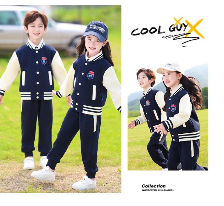 Conjunto de Uniforme Esportivo Infantil Azul Marinho: Conjunto de Três Peças Outono/Inverno para Jardim de Infância e Ensino Fundamental