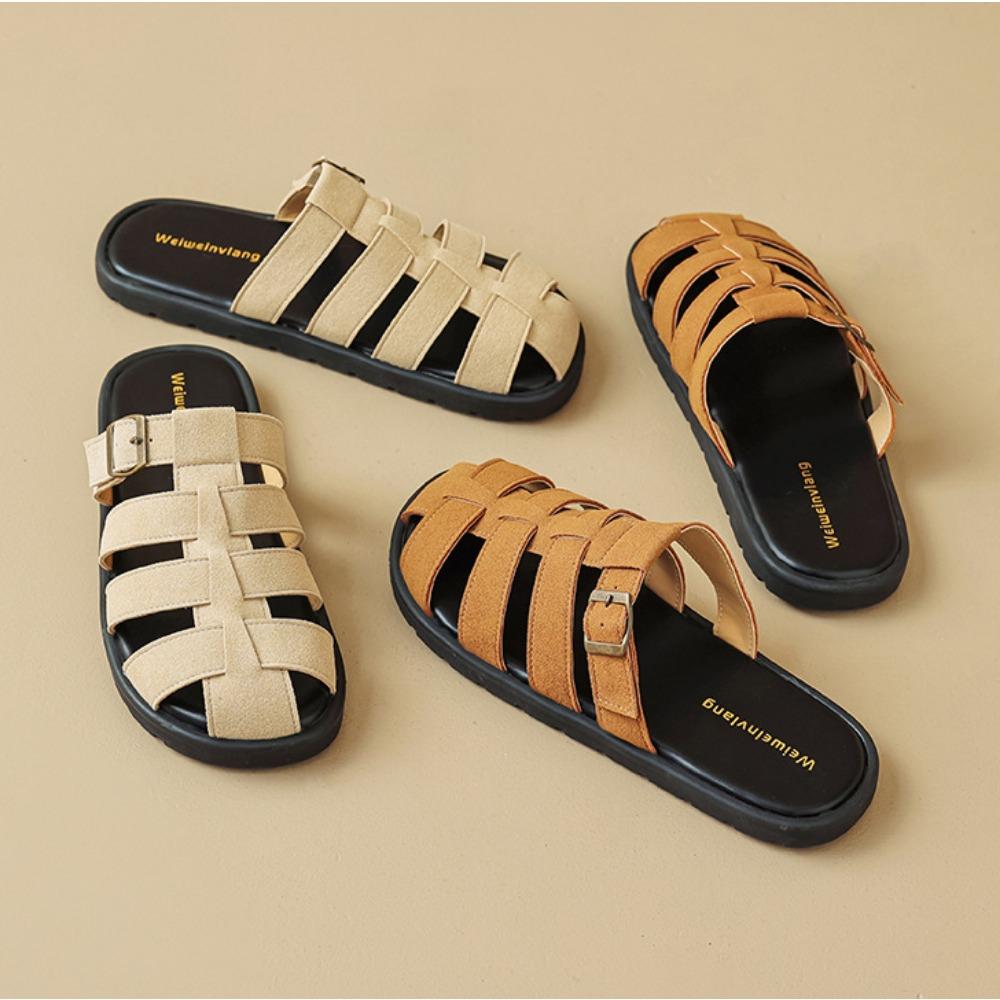 Fashion Slippers for Women 2025 Summer New Retro Style with Toe Caps Women's Woven Roman Sandals for Outdoor Wear Womens Cool Slippers