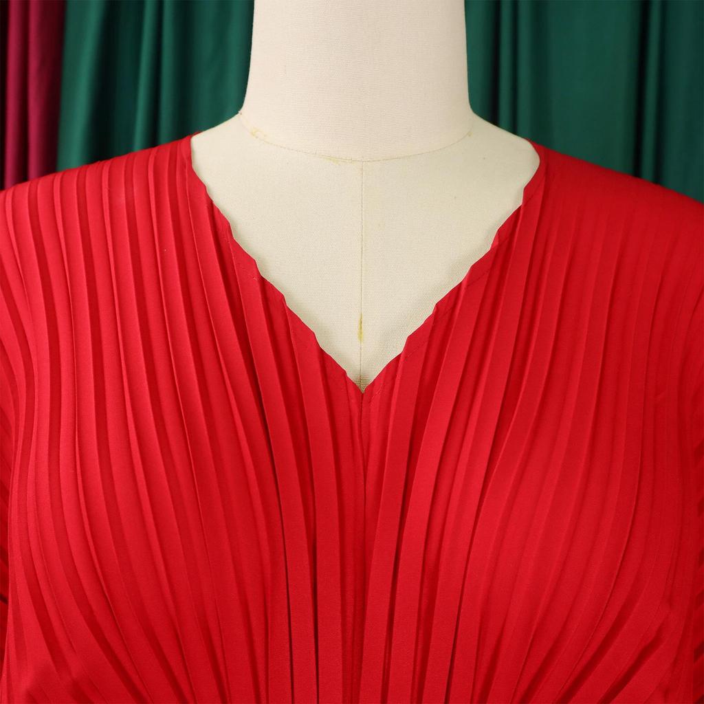 D3271 Women's Spring Fashion: Loose Pleated V-Neck Top & Wide-Leg Pants Two-Piece Set