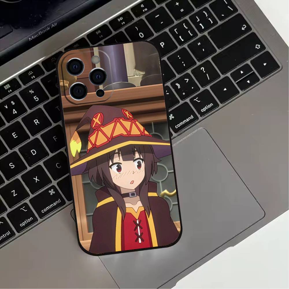 Megumin Anime K-KonoSubaS  Phone Case For iPhone 17,16,15,14,13,12,11 Plus,Pro Max,XS,Soft Silicone Black Cover