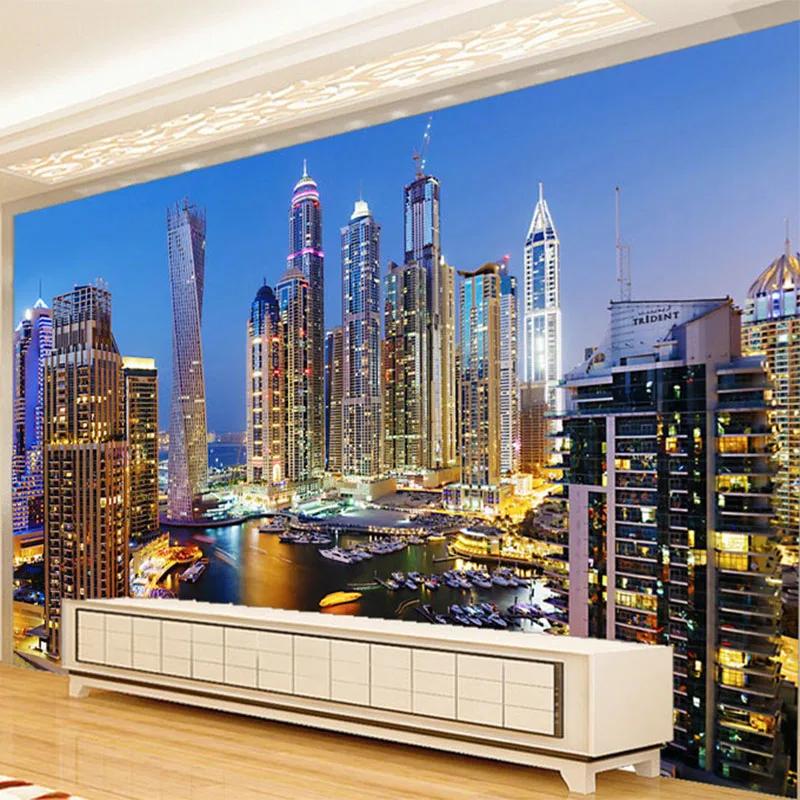 Tapet 3D Frumos Tapet de peisaj de noapte din Dubai Camera de zi TV Canapea Fundal de birou Fototapet