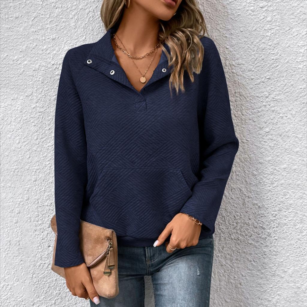 Casual Solid Textured Long Sleeve Sweatshirt Simple Versatile European American Style Pullover Top For Crossborder